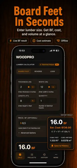 Board Foot Calculator WoodPro screenshot 1