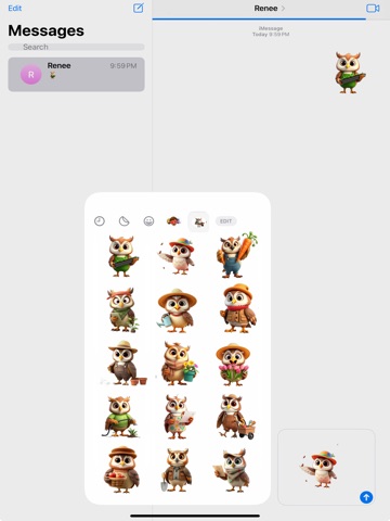 Gardener Owl Stickers iPad screenshot