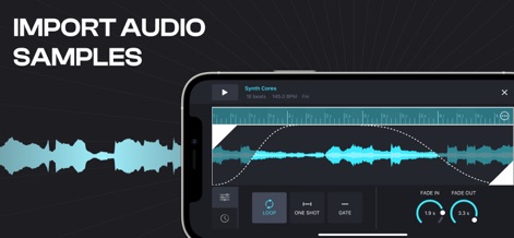 Remixlive - Make Music & Beats - The app empowers users to import their own audio samples, providing a detailed waveform editor with loop options and precise fade-in/fade-out controls.