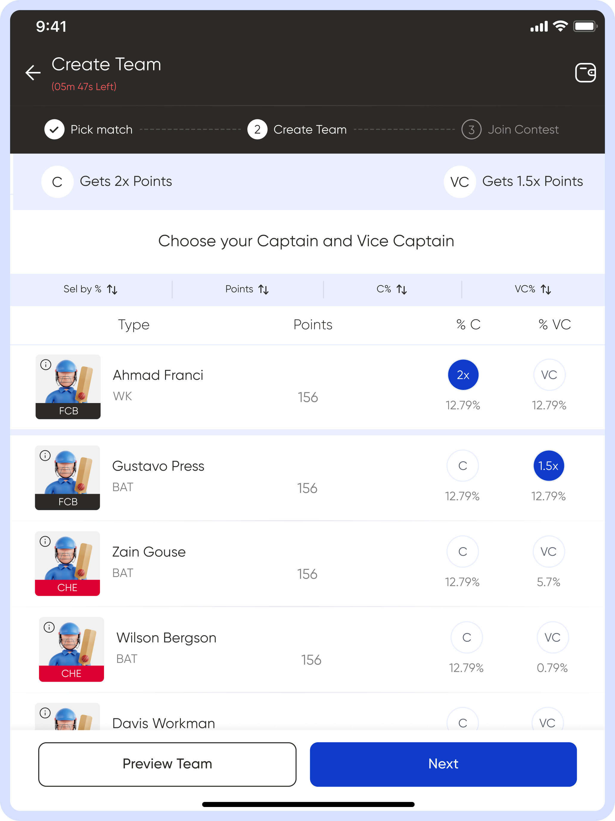 W11 : Fantasy Cricket App