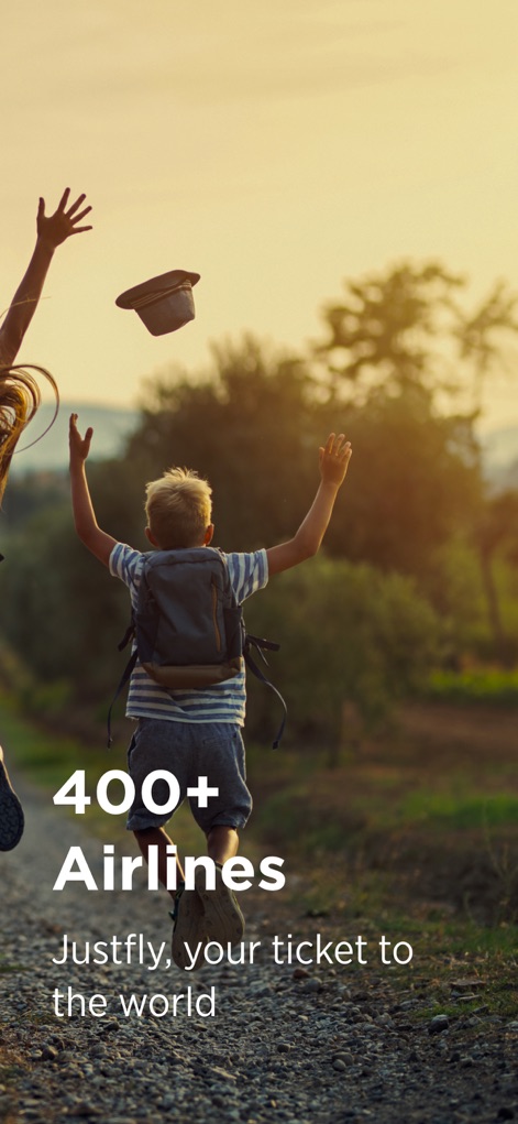 JustFly: Cheap Flights - Esta herramienta destaca su amplia red de más de "400+ Aerolíneas", prometiendo a los usuarios que Justfly es su "boleto al mundo" para conexiones globales.