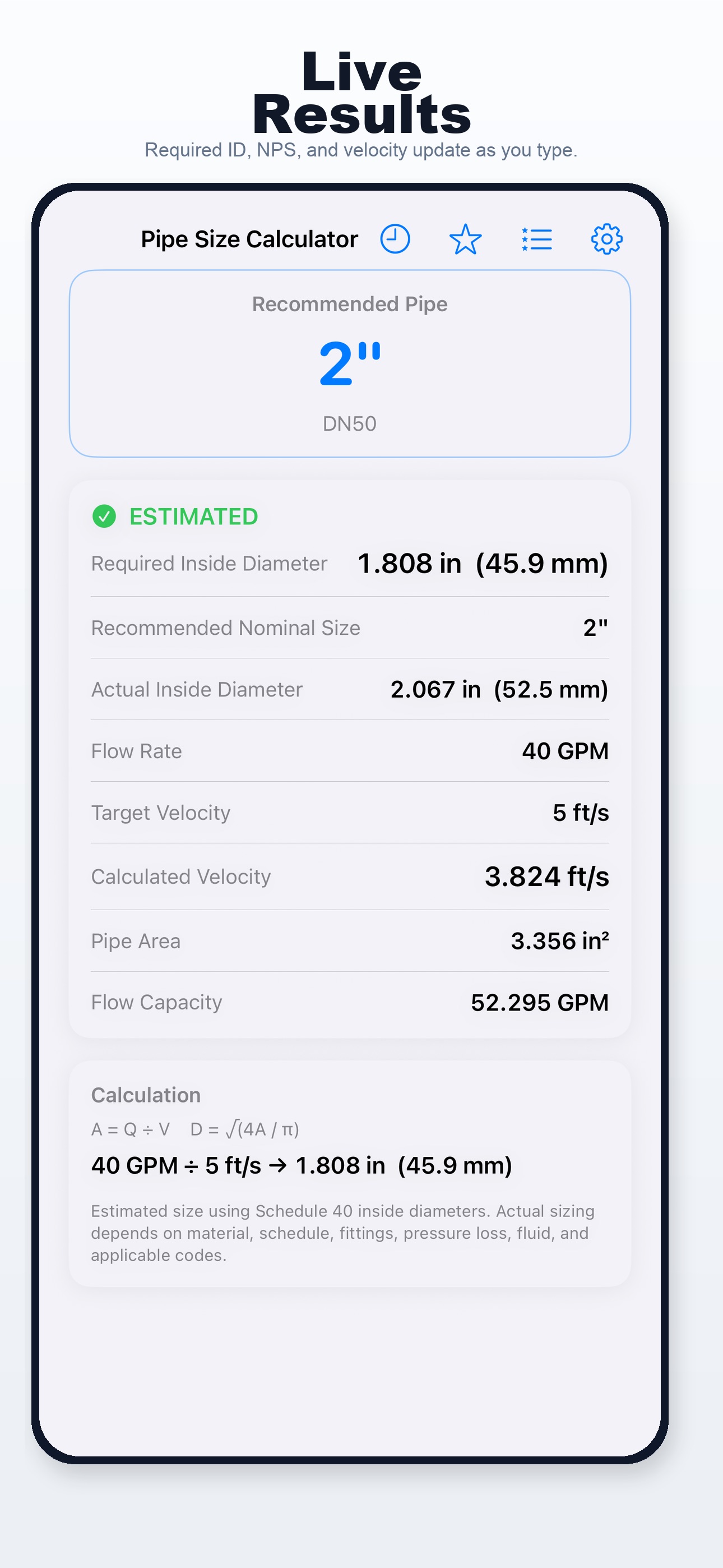Screenshot 2 of EdgeSpace Pipe Size Calculator