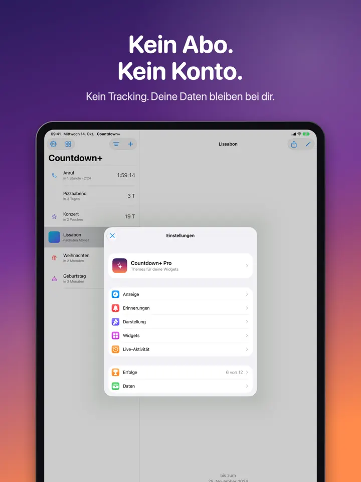 Countdown+ auf dem iPad, Bildschirmfoto 7