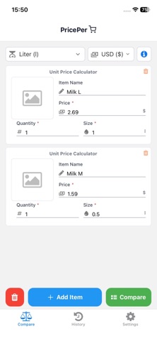 PricePer Compare screenshot