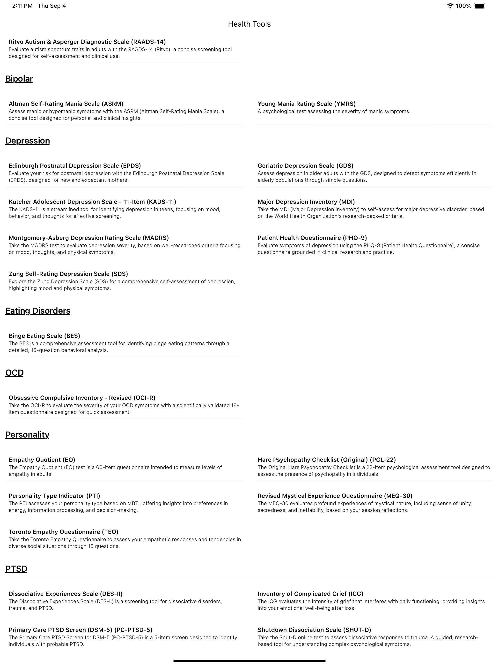 Health Tools: Psycho Tests screenshot 10