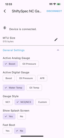 ShiftySpec Gauge Configuration screenshot