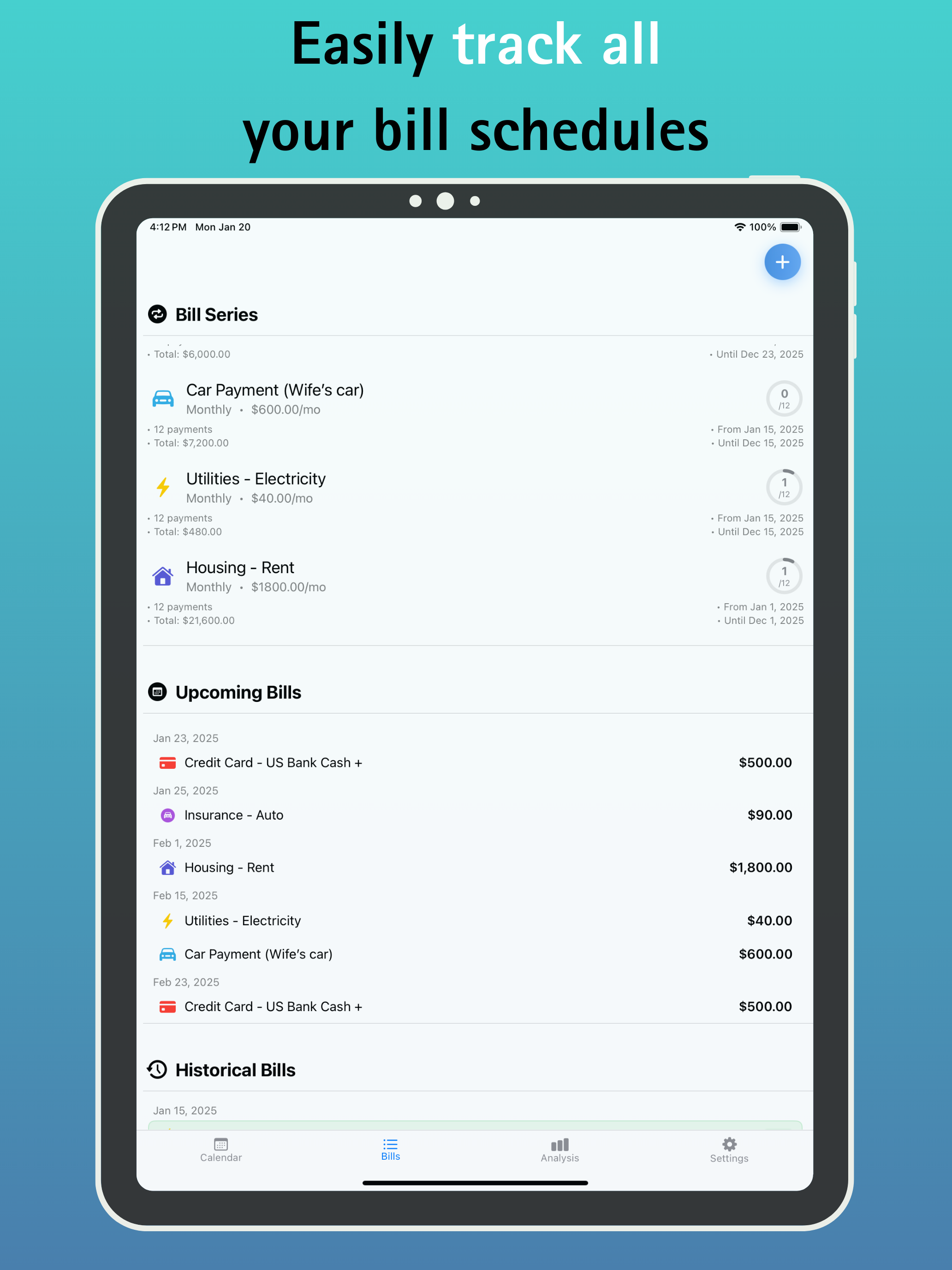 EZ Bill Organizer & Tracker