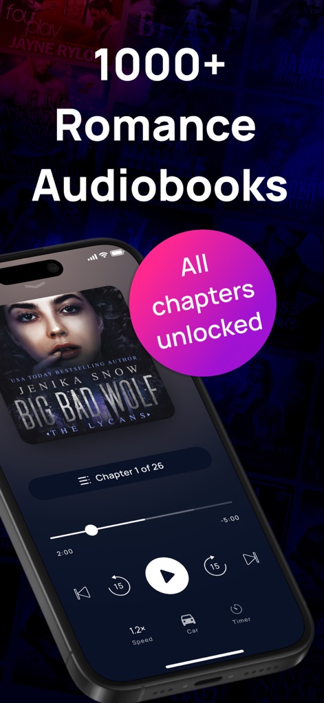 Freewave: Romance Audiobooks - 이 앱은 1,000권 이상의 로맨스 오디오북을 제공하며, 모든 챕터 잠금 해제와 사용자 친화적인 플레이어 컨트롤을 통해 편리한 감상을 지원합니다.