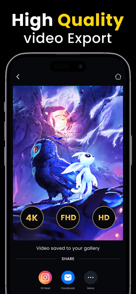 Live Recorder: Record Screen - 이 앱은 사용자가 최종 결과물을 "4K" 및 "FHD"와 같은 고화질로 내보낼 수 있도록 지원하며, 완성된 영상을 "인스타그램 릴" 또는 "페이스북"에 직접 공유할 수 있습니다.