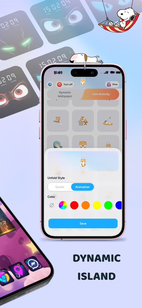 Color Widgets - Aesthetic Icon - This tool reveals its intuitive interface for customizing the Smart Notch Bar, allowing users to select animations and preferred color palettes for a personalized touch.