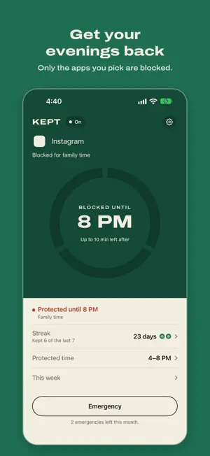 Kept: Screen Time Limits screenshot 1