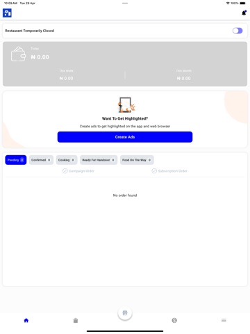 FoodLab Vendor iPad screenshot