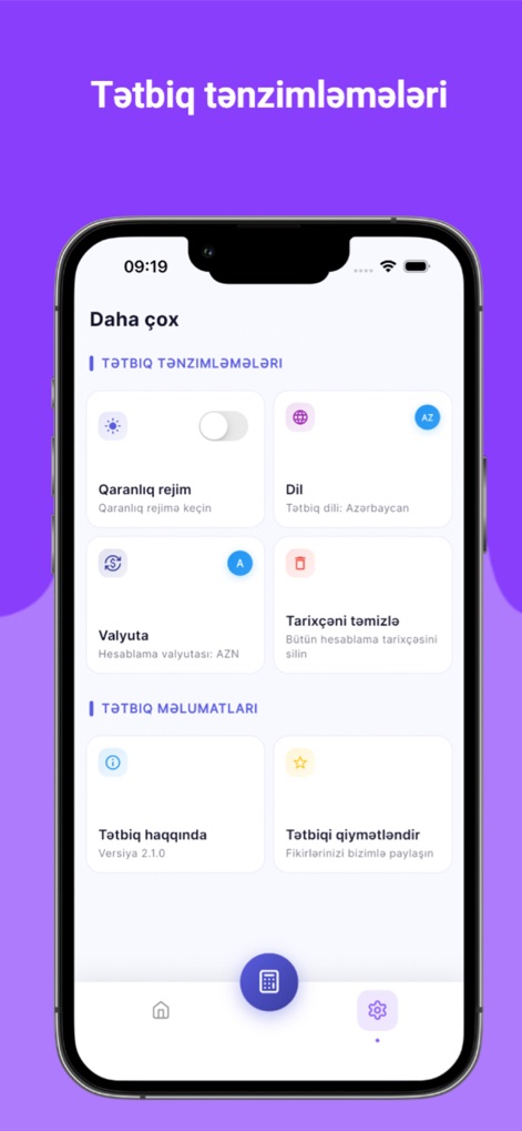Kredit Hesabla - PulApp - Gli utenti possono adattare l'esperienza alle proprie preferenze attraverso le impostazioni dell'app, come la scelta della 'Lingua' (AZ) e l'attivazione del 'Qaranlıq rejim' (modalità scura) per un comfort visivo ottimale.