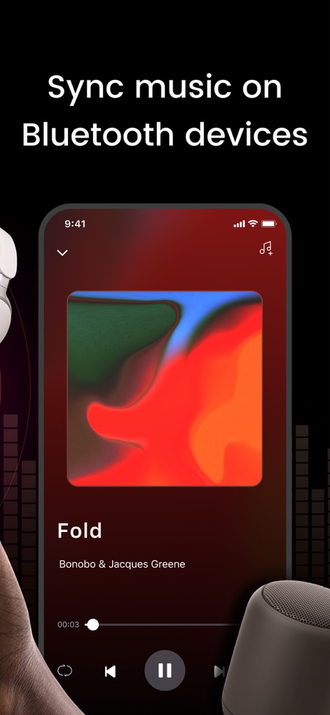 Headphones & Speaker connect + - 사용자는 간결한 '음악 재생 화면'을 통해 현재 재생 중인 곡을 제어하며, '하단 재생 컨트롤'로 손쉽게 재생, 일시정지, 건너뛰기 등의 기능을 이용할 수 있습니다.