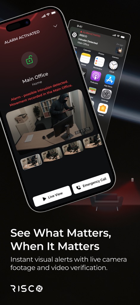 iRISCO - Esta ferramenta oferece alertas visuais imediatos em caso de intrusão, exibindo gravações de vídeo para verificação e a opção de acesso à visualização ao vivo.