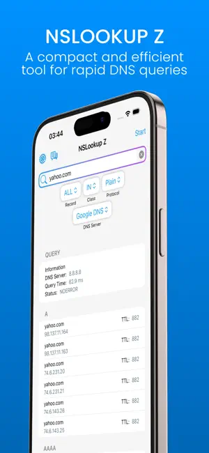 NSLookup Z-Fast DNS Query Tool iPhone screenshot 1