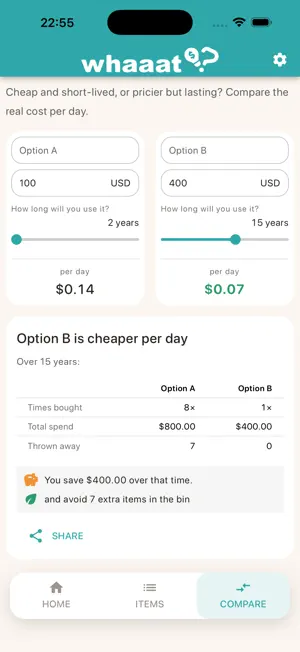 whaaat: cost per day screenshot 4