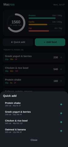 Macros: Protein & Calorie Log iPhone screenshot
