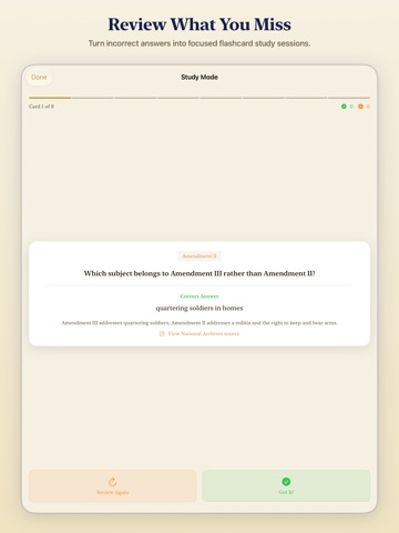 Bill of Rights Quiz iPad screenshot
