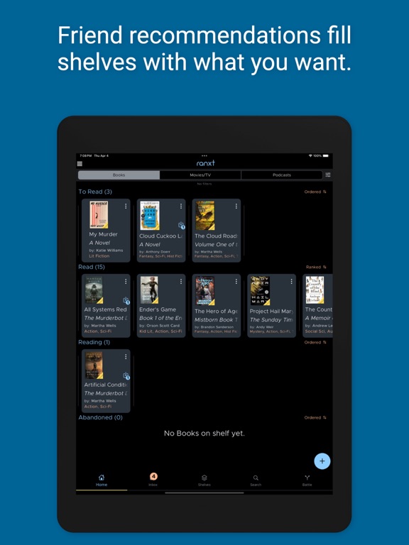 ranxt - track books, movies,tv iPad screenshot 2 - Entertainment app