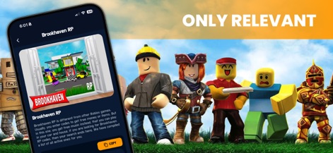 Game Codes for Roblox • - Users can view comprehensive game descriptions and quickly utilize the dedicated "COPY" button for seamless code transfer into their Roblox gameplay.