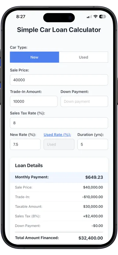 Simple Car Loan Calc screenshot 2