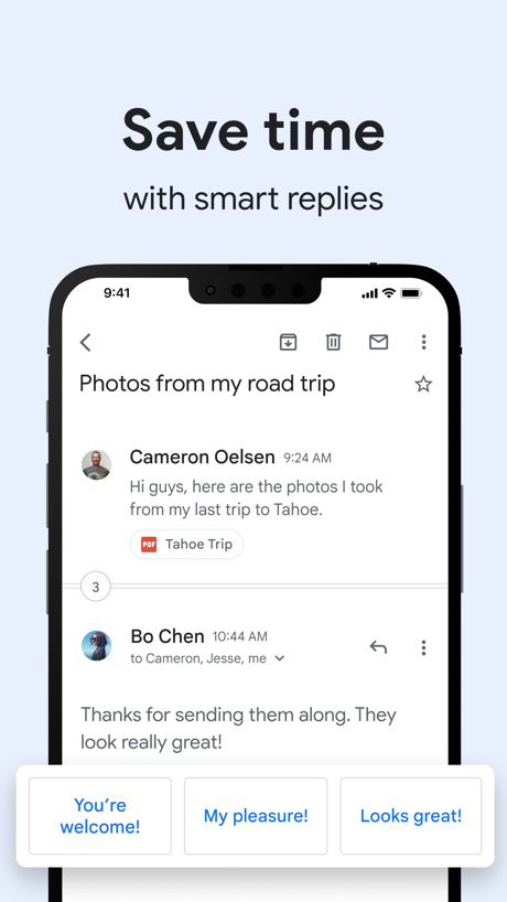 Gmail - Email by Google App Store screenshot 3, headline “Save time”. Leads with an outcome.