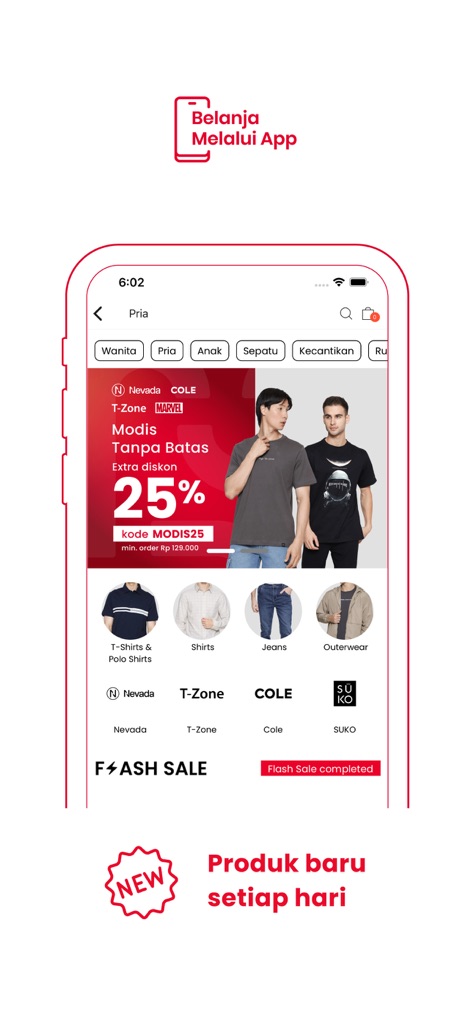 Matahari App - The app prominently features a dynamic discount banner for instant savings and organizes products effectively with clear category tabs.