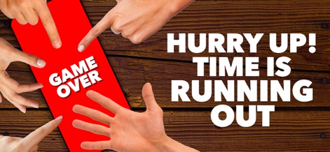 Party Word Game with Friends - The screenshot highlights the thrilling, fast-paced nature of the game, emphasizing the 'GAME OVER' state and the urgency of 'TIME IS RUNNING OUT'.