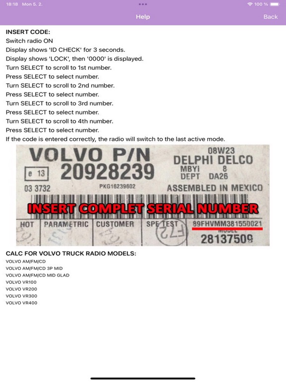 Screenshot #4 pour RADIO CODE for VOLVO TRUCK