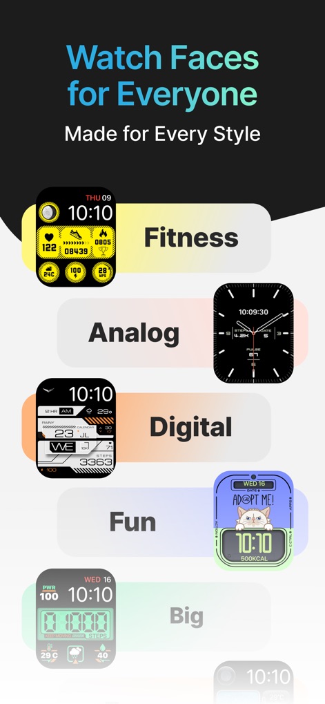 Watch Faces by Facer - This tool offers watch faces categorized by style, from detailed analog designs to dynamic digital displays, catering to every aesthetic preference.