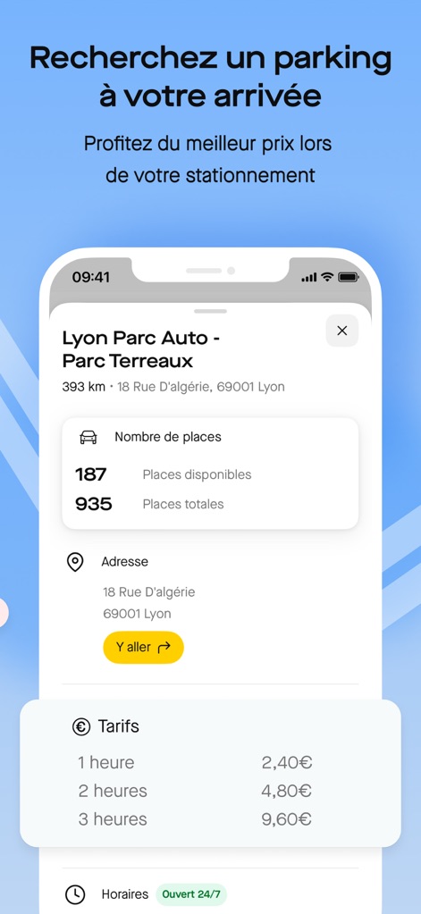 Roole Map : Borne & Navigation - This view presents detailed parking information, including the number of available spaces and clear hourly tariff structures for informed decisions.