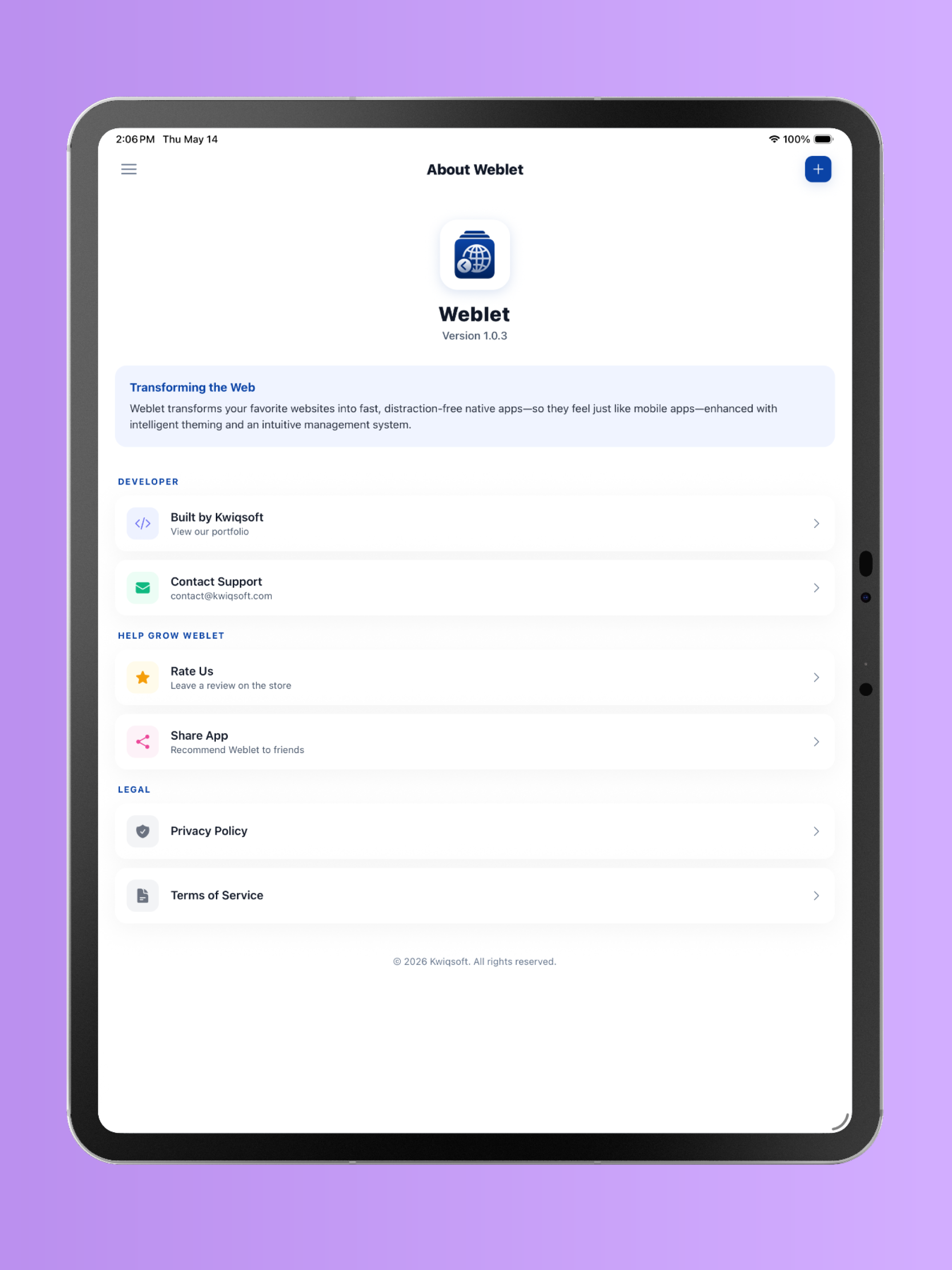Weblet: Websites as Apps