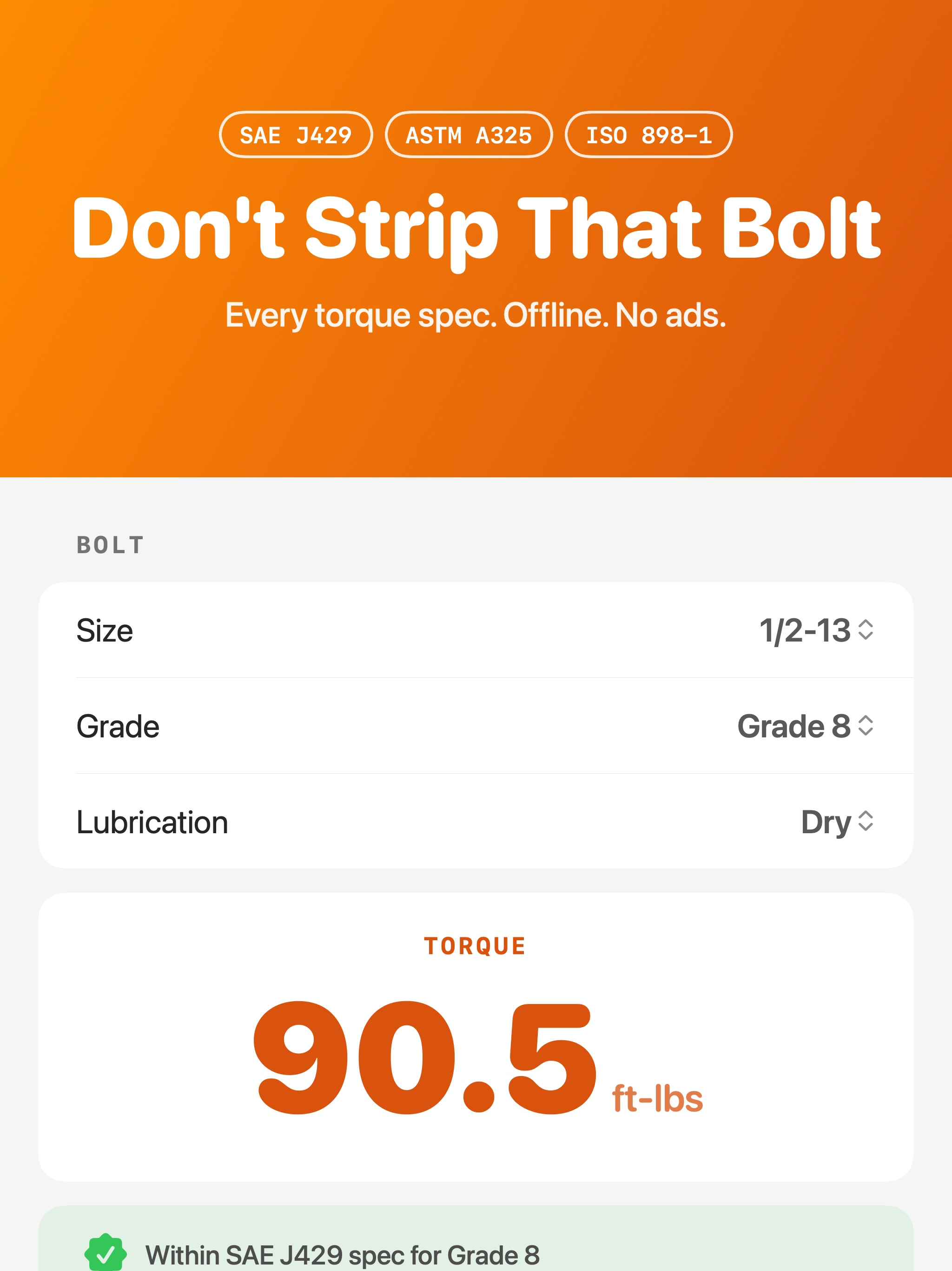 Bolt Torque Spec Calc screenshot 4