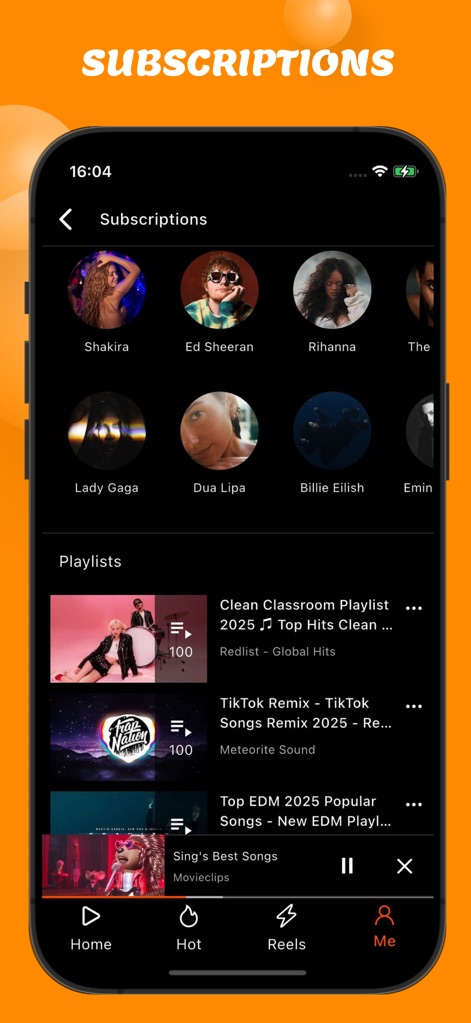 OneTube: Music & Video Player - Stay connected with preferred creators through the Subscriptions section, which organizes channels and personal playlists for easy access.
