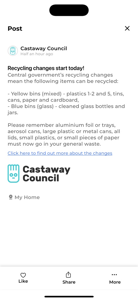 Antenno - This view presents a comprehensive post with full details and actionable engagement options like 'Like' and 'Share'.
