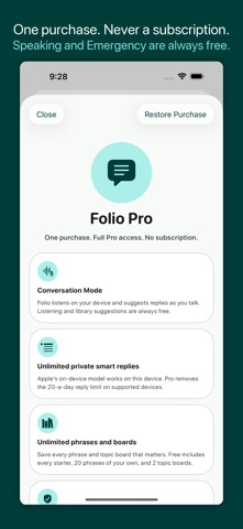 Folio AAC: Type to Speak iPhone screenshot