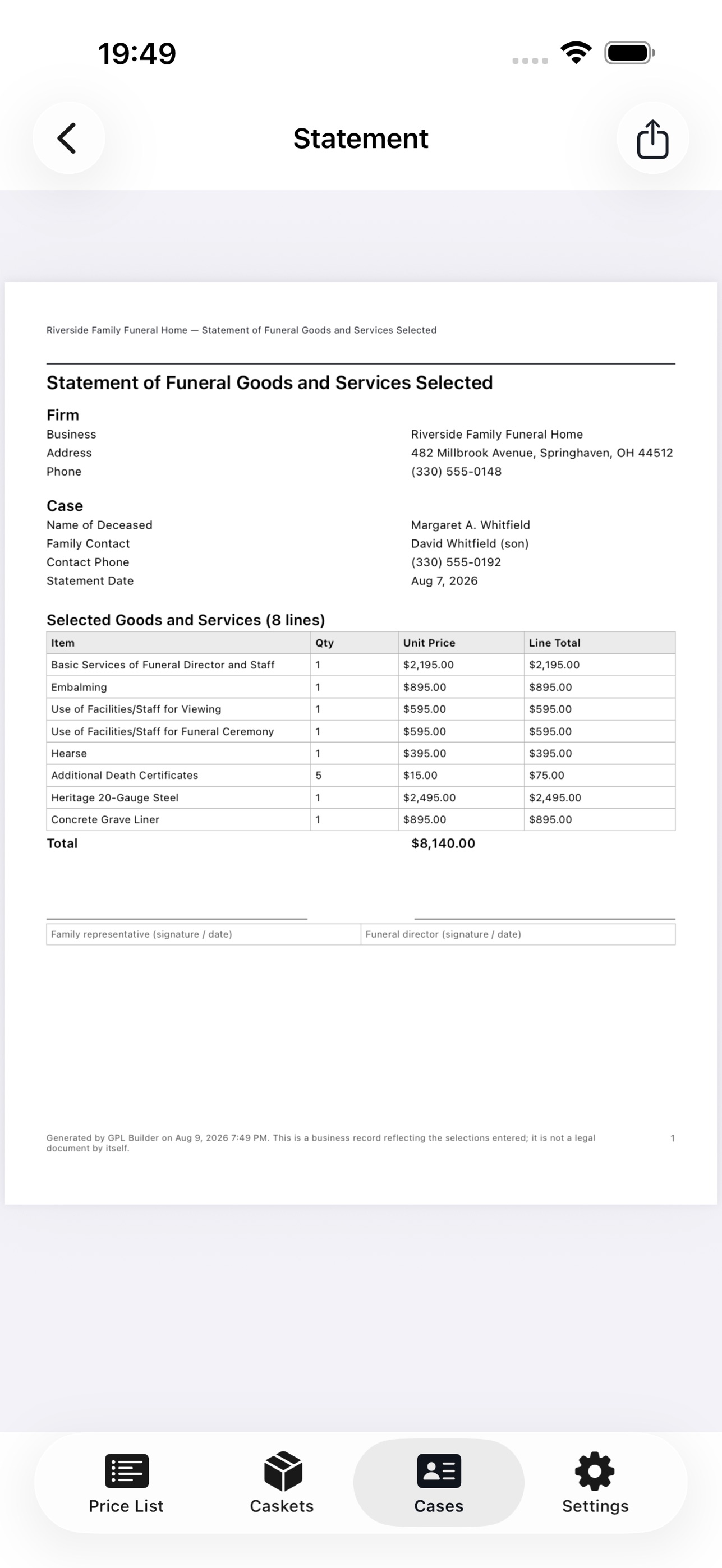 Screenshot 5 of GPL Builder - Funeral Pricing