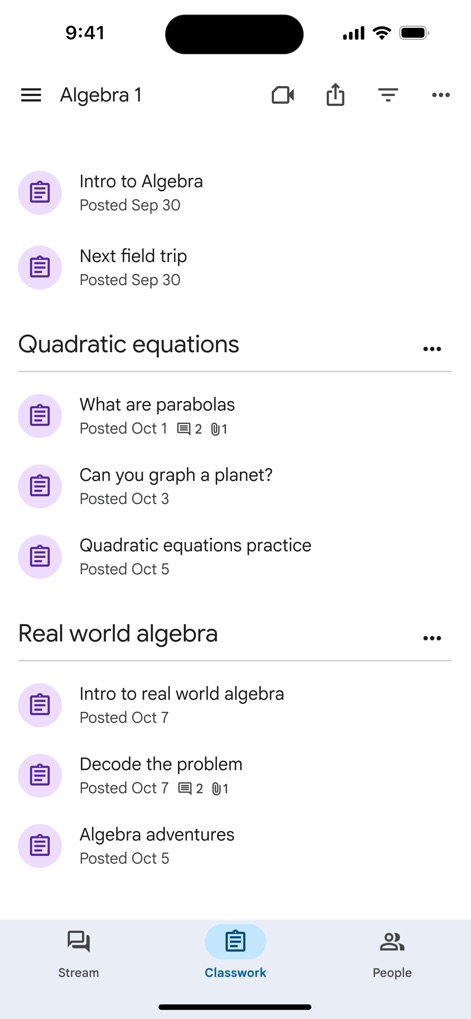 Google Classroom - Organized Classwork