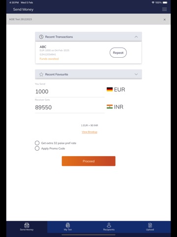 Money2India (Europe) iPad screenshot