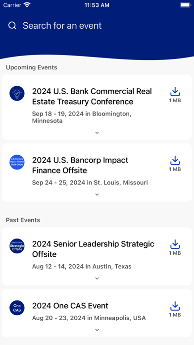 U.S. Bank Events Screenshot