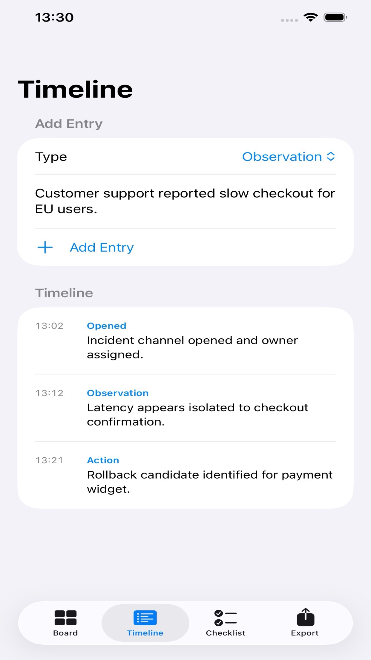 Screenshot 2 of Incident Runlog