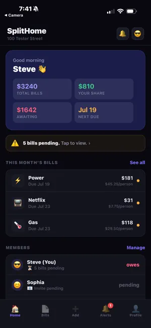 SplitHome: Roommate Bill Split screenshot 1