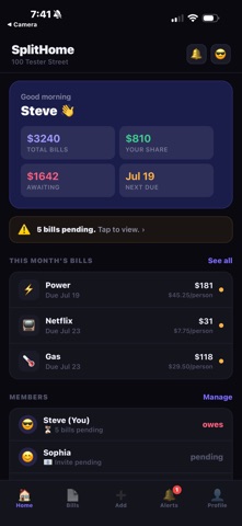 SplitHome: Roommate Bill Split Screenshot 1 of 8