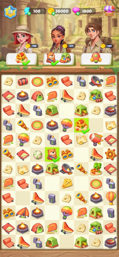 Mystery Town: Merge Games - This level challenges players to merge adventure and expedition gear items within a captivating ancient jungle ruin setting.