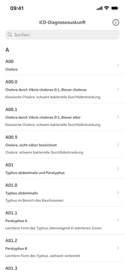Screenshot von ICD-10 Diagnoseauskunft auf dem iPhone 1