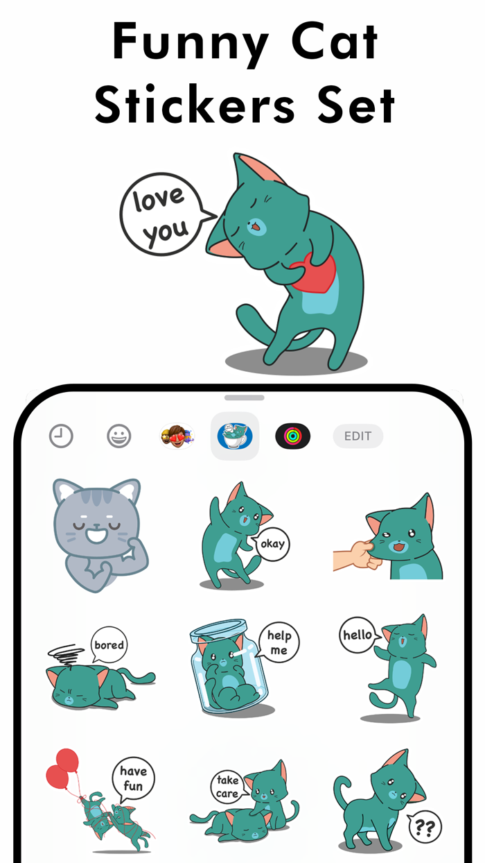 Funny Cat Stickers Set