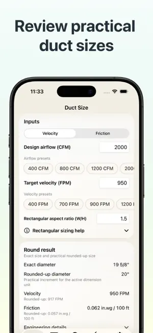 Air Duct Size Calculator screenshot 1