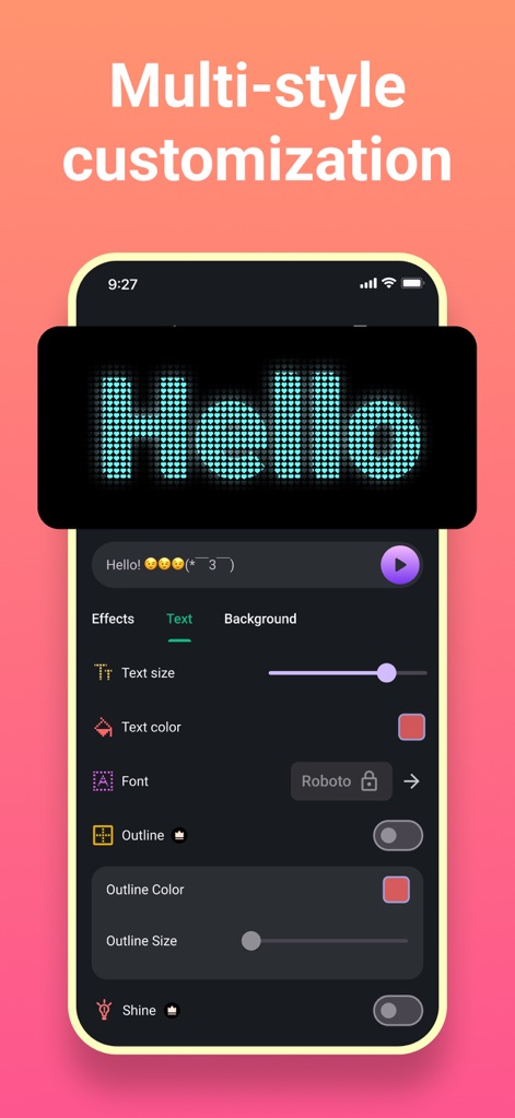 LED Banner - Make It Big Text - Explore the advanced 'Multi-style customization' options, showcasing detailed controls for text size, color, and font.
