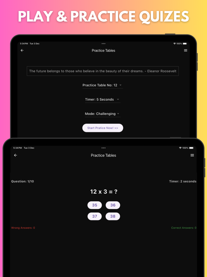 Multiplication Table Math Quiz